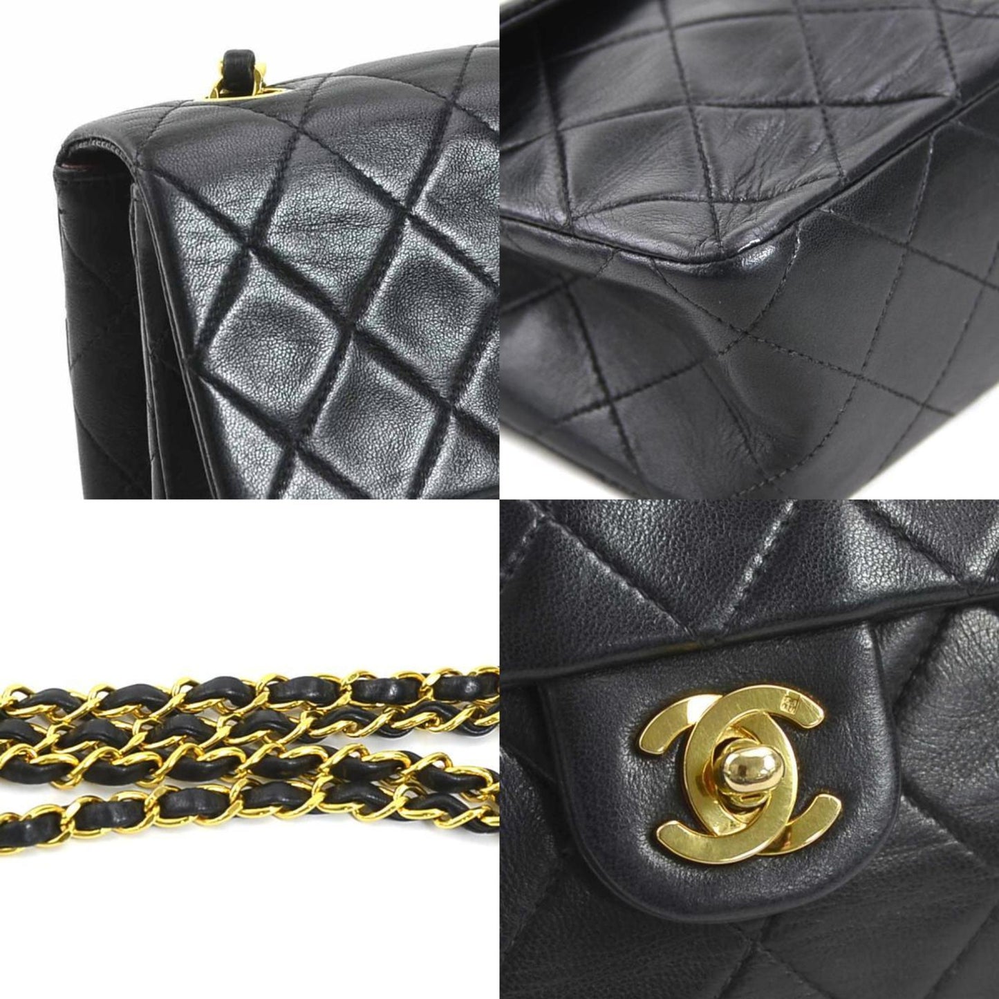 Chanel Black Gold Leather Metal Shoulder Bag ()