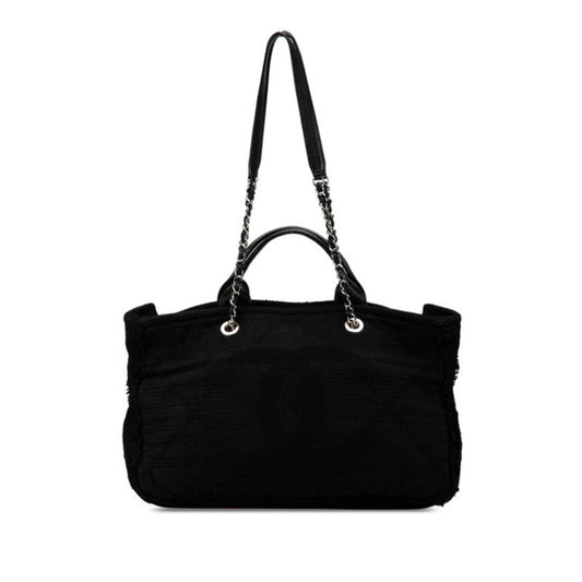 Chanel Black Canvas Leather Handbag Shoulder Bag ()
