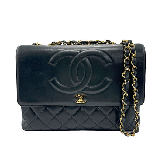 Chanel Black Gold Leather Metal Shoulder Bag ()