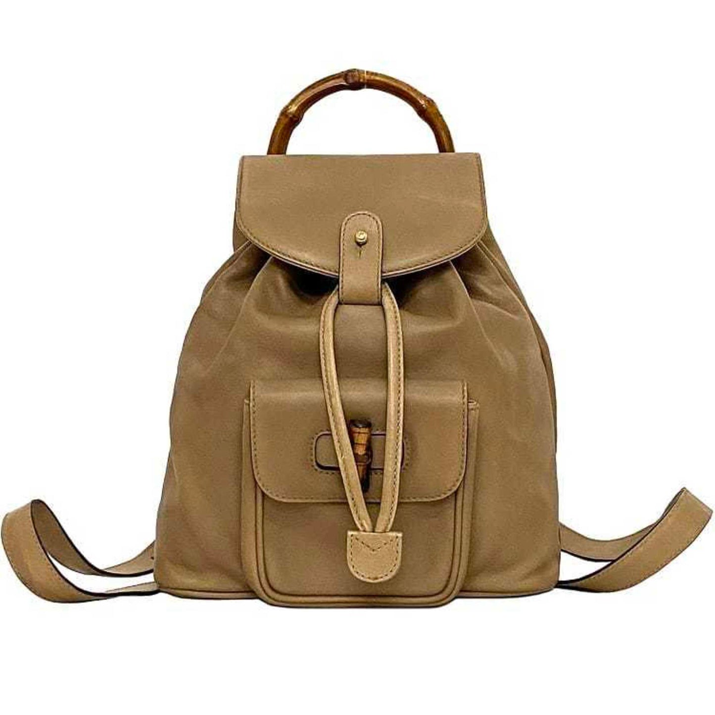 Gucci Beige Leather Bamboo Backpack ()