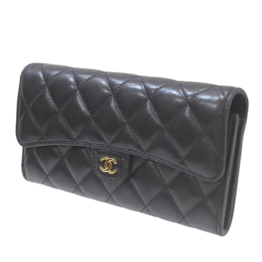 Chanel Black Leather Long Wallet (Bi-Fold) ()