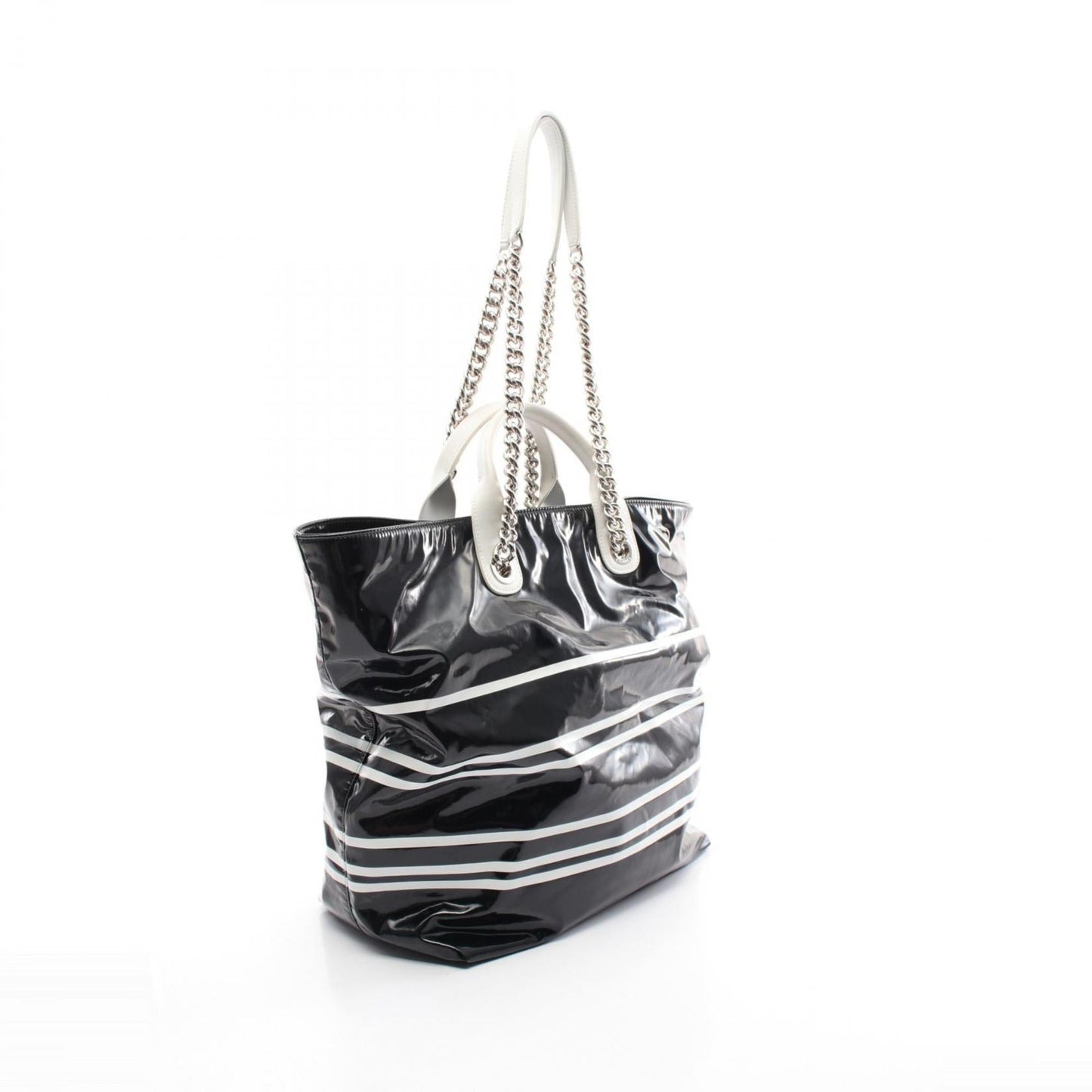 Chanel Black White Coated Canvas Leather Tote Bag ()