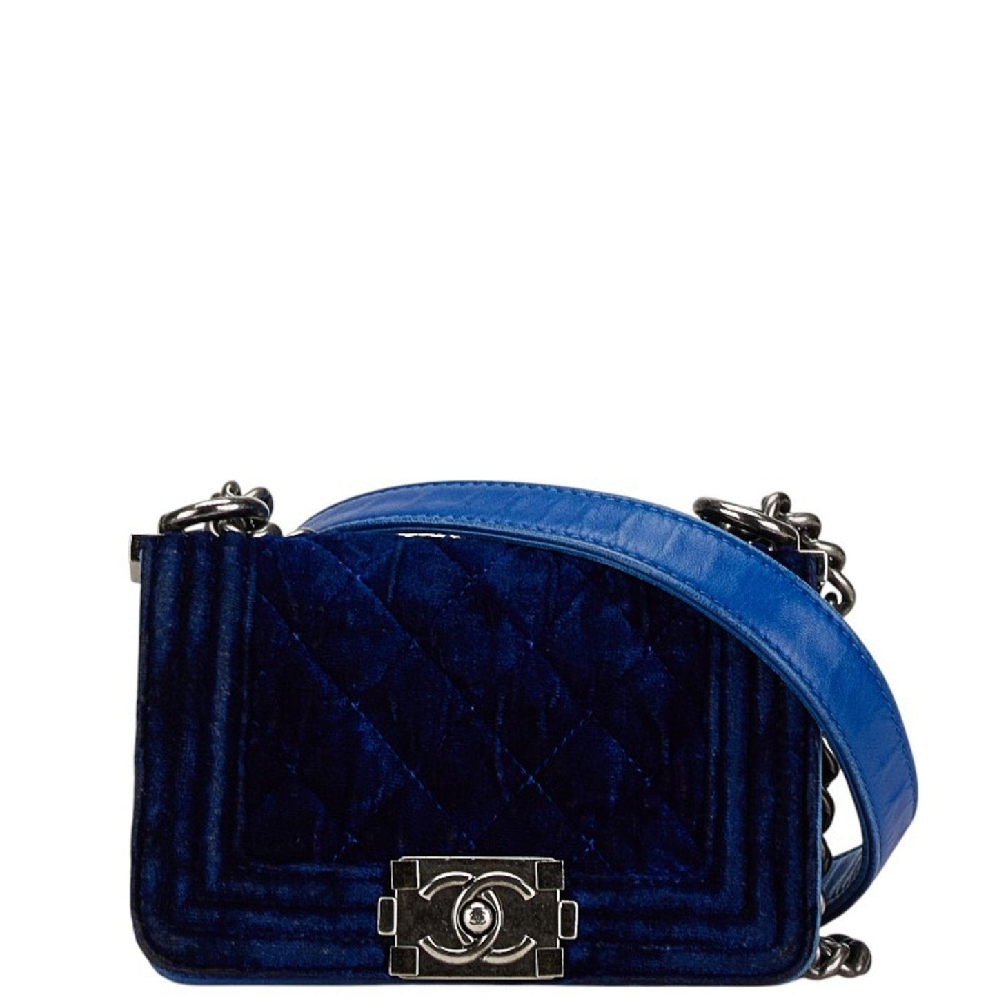 Chanel Blue Silver Leather Shoulder Bag ()