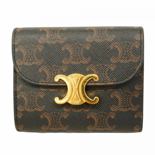 Celine Triomphe Tri-fold Wallet Black Women's