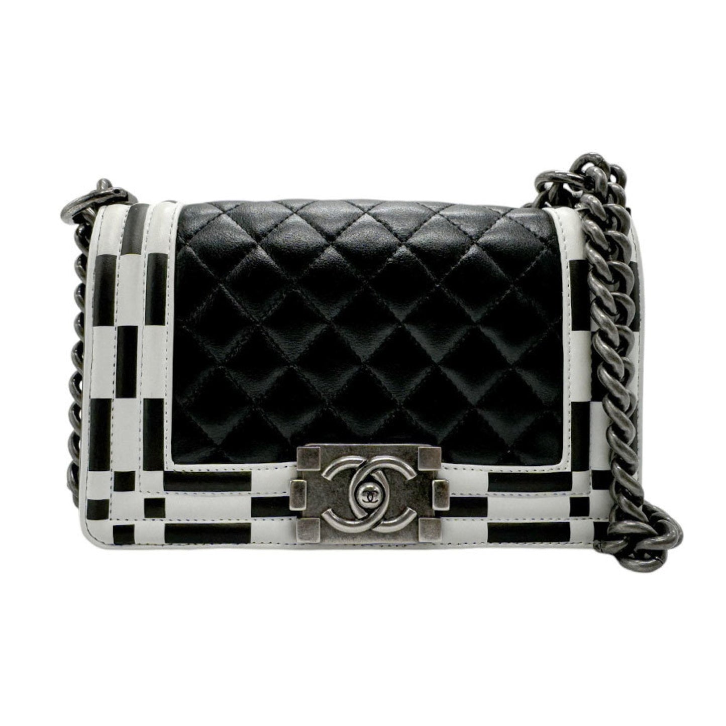 Chanel Black White Leather Shoulder Bag ()