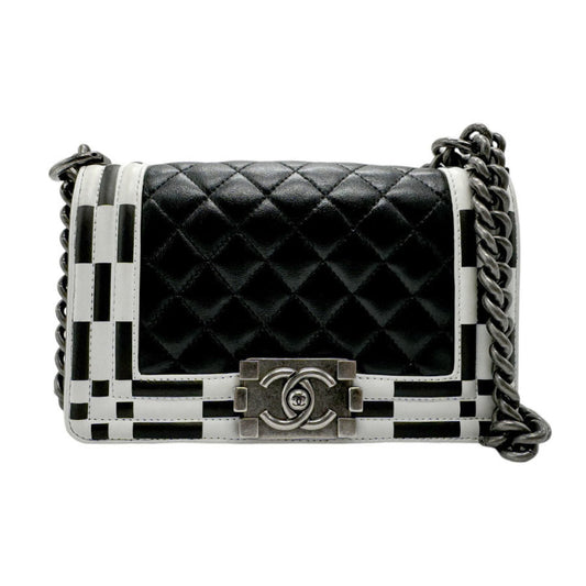 Chanel Black White Leather Shoulder Bag ()