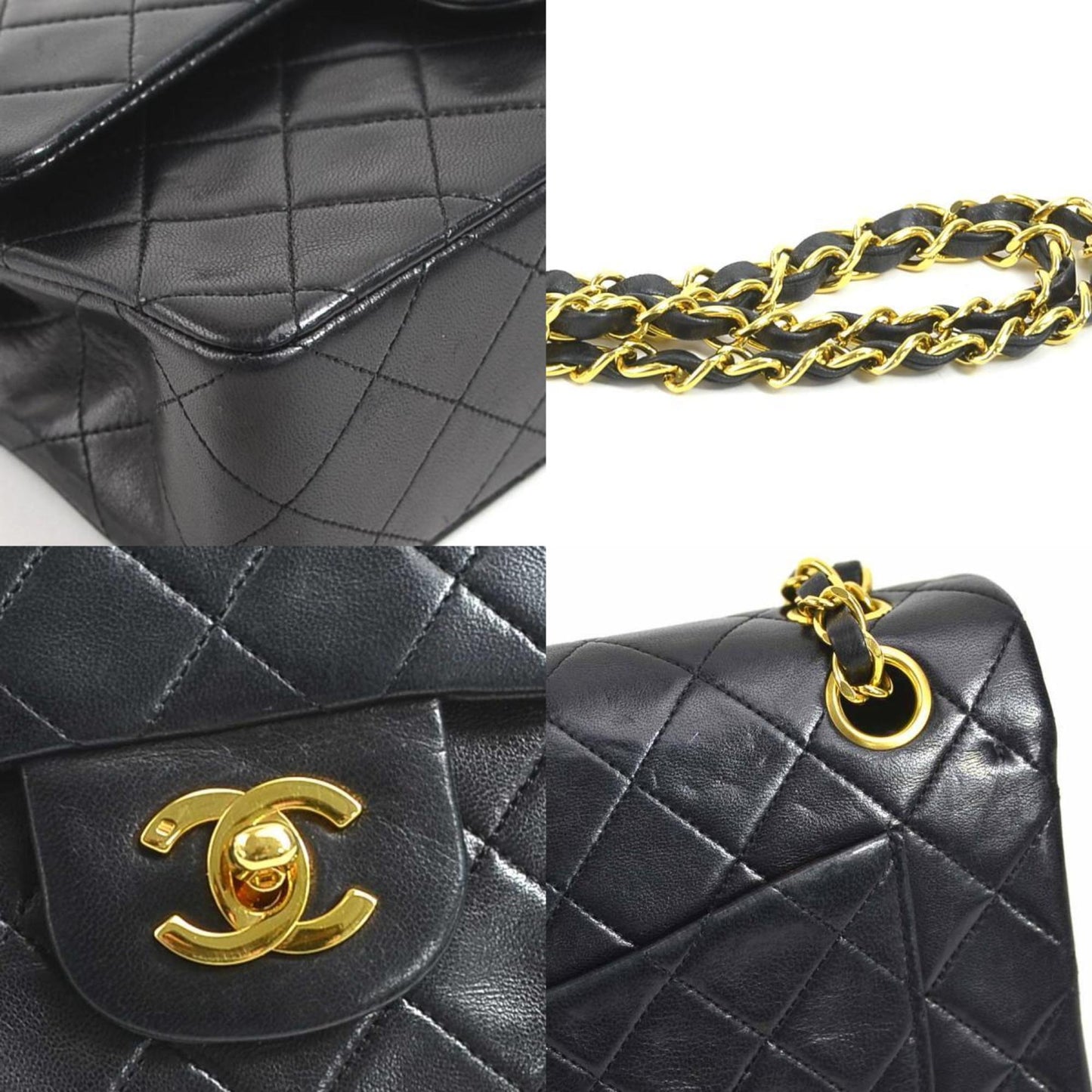 Chanel Black Gold Leather Metal Shoulder Bag ()