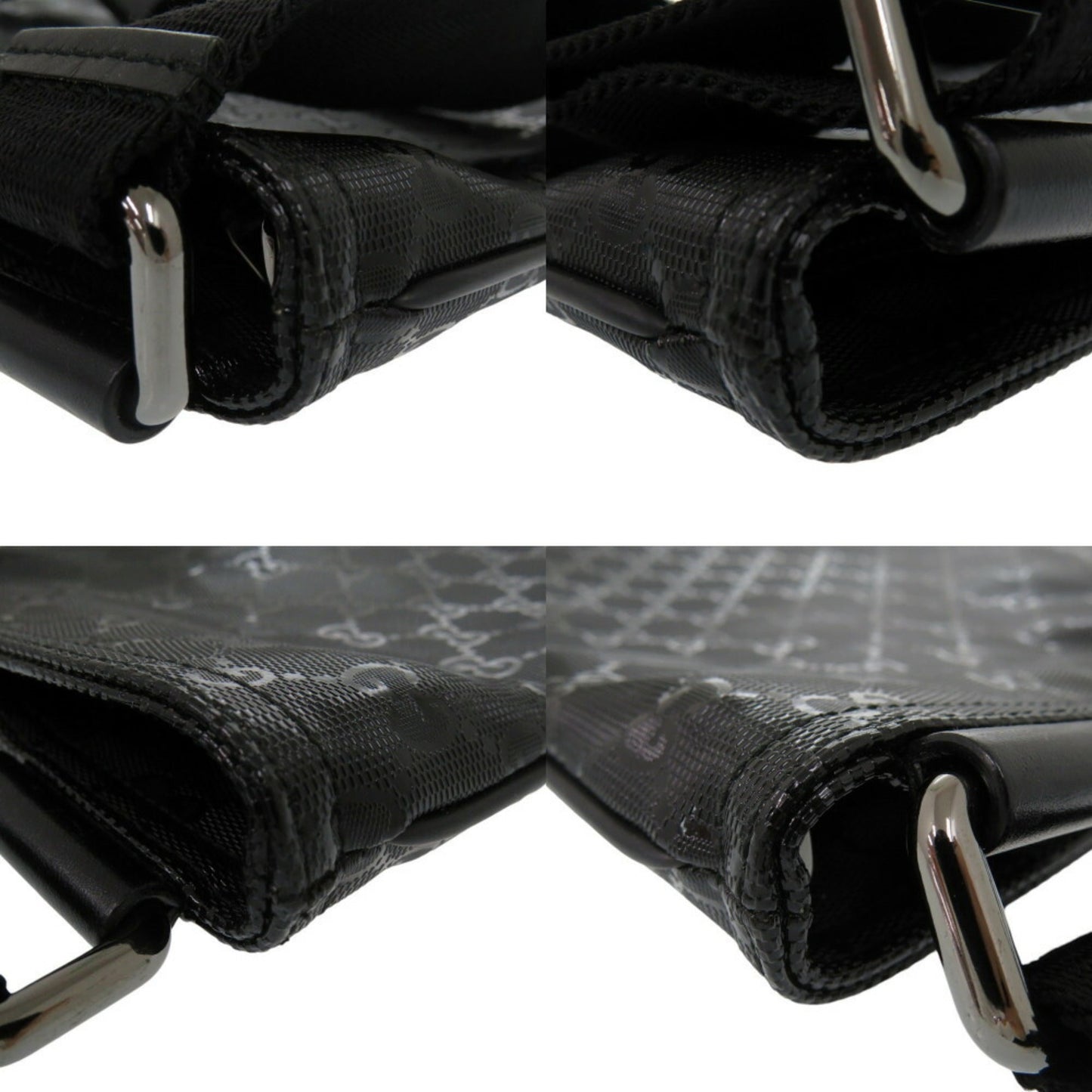 Gucci Black Silver Coated Canvas Leather Shoulder Bag ()