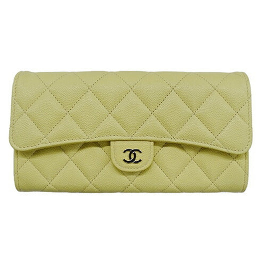 Chanel Yellow Grained Calfskin Long Bill Wallet (Bi-Fold) ()