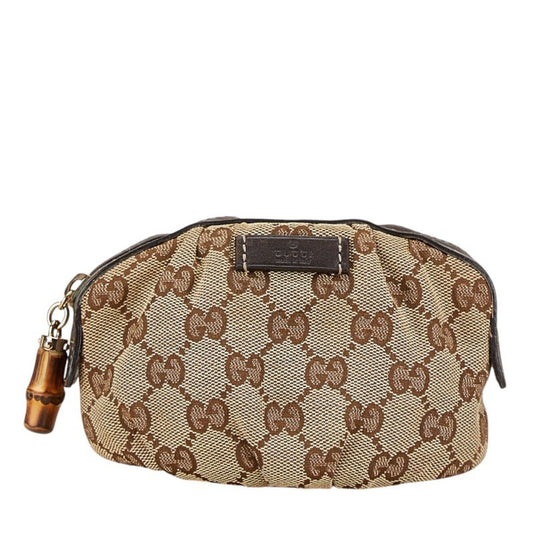 Gucci Beige Brown Canvas Leather Pouch ()