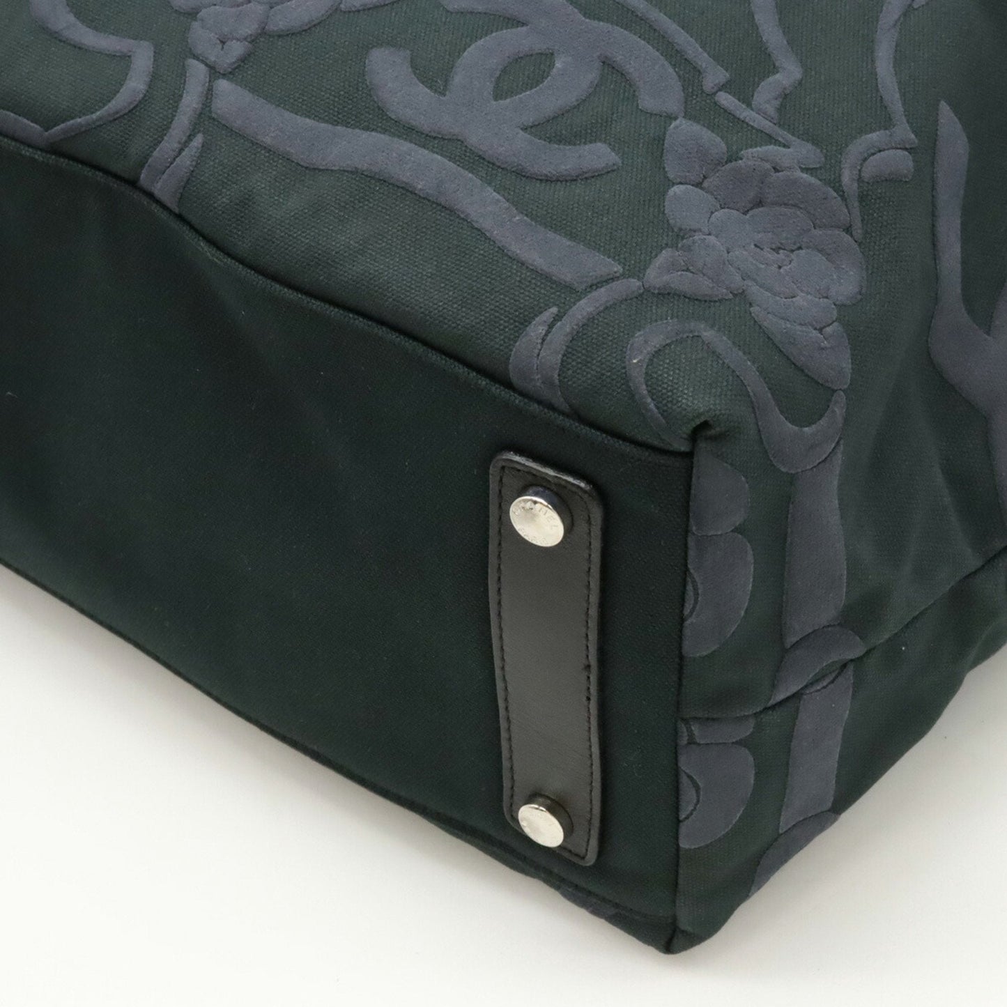 Chanel Black Navy Canvas Leather Shoulder Bag Tote Bag ()