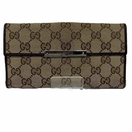 Gucci Beige Brown Canvas Leather Long Wallet (Bi-Fold) ()