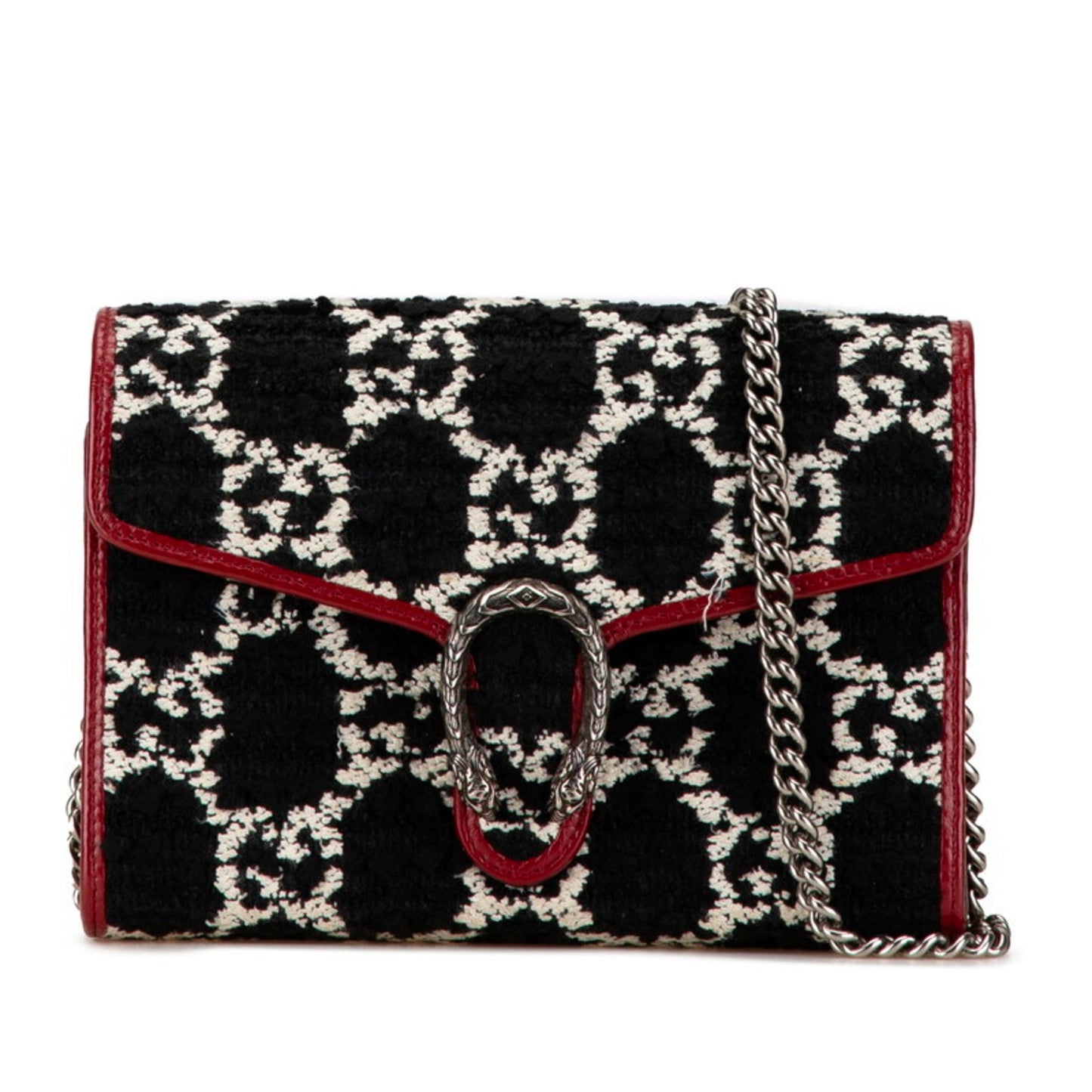 Gucci Black Red Color Tweed Leather Chain/Shoulder Wallet ()