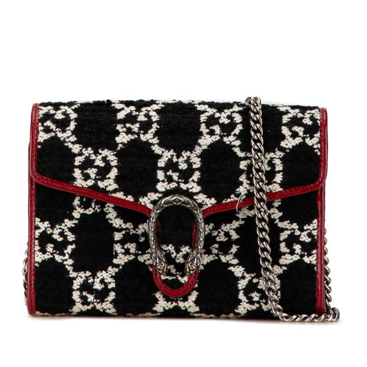 Gucci Black Red Color Tweed Leather Chain/Shoulder Wallet ()