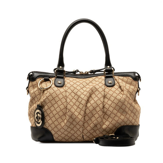 Gucci Diamante Beige Black Canvas Handbag Shoulder Bag ()