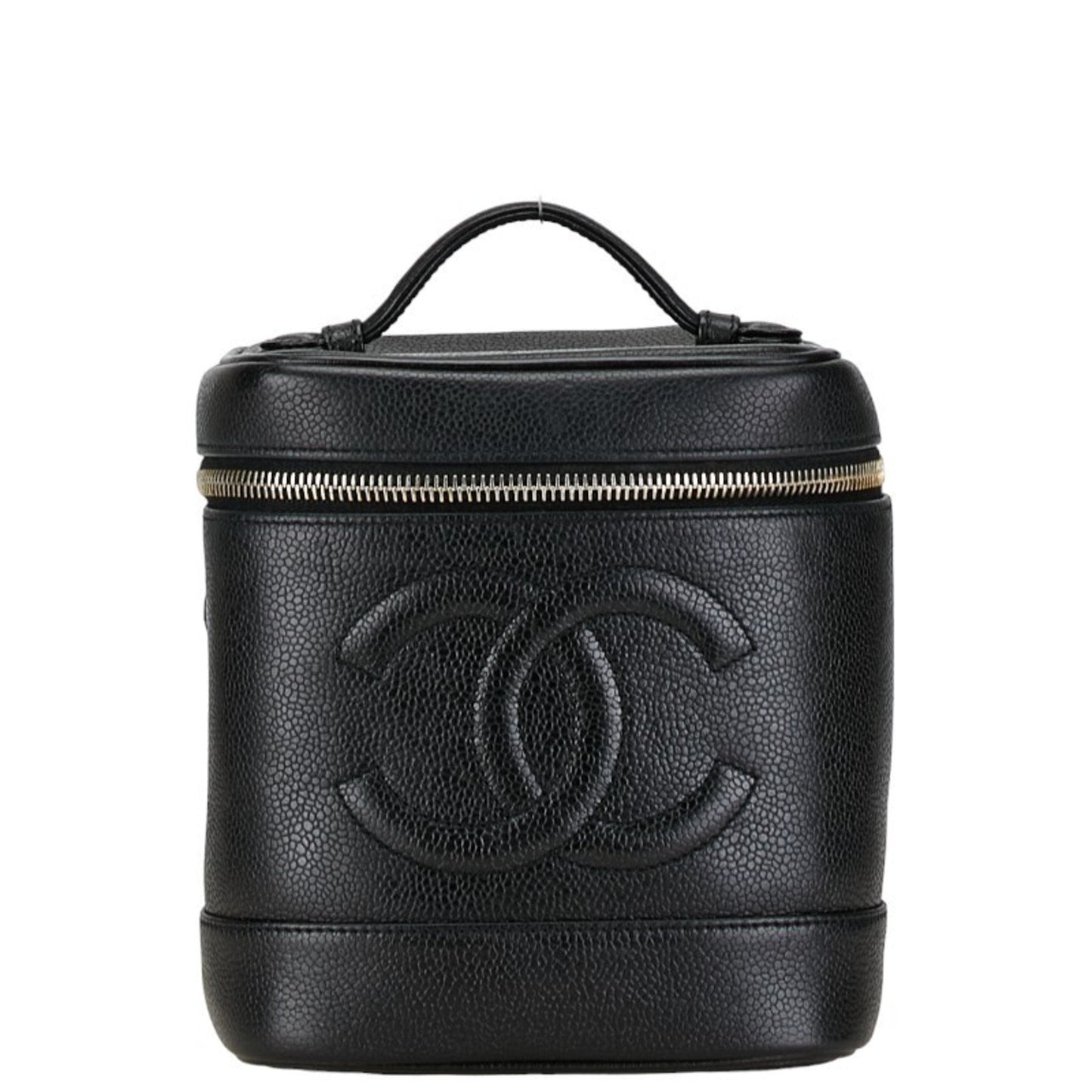 Chanel Caviar Skin Black Gold Caviar Leather Handbag Vanity Bag ()