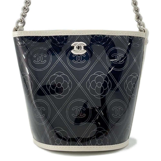 Chanel Camellia Black White Vinyl Leather Pouch Shoulder Bag ()