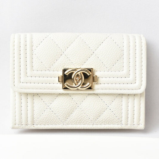 Chanel Boy Chanel Off-White Grained Calfskin Wallet (Bi-Fold) ()