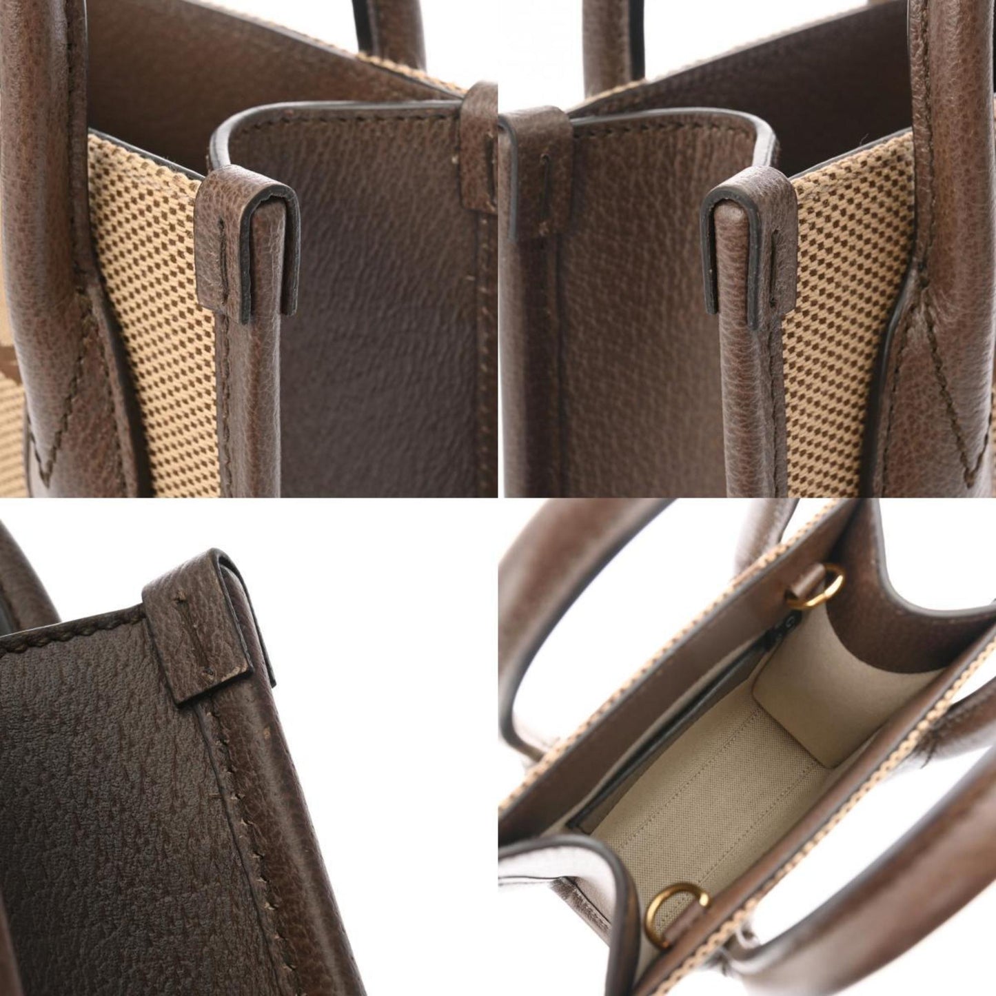 Gucci Gg Canvas Beige Brown Gg Canvas Leather Handbag Tote Bag ()