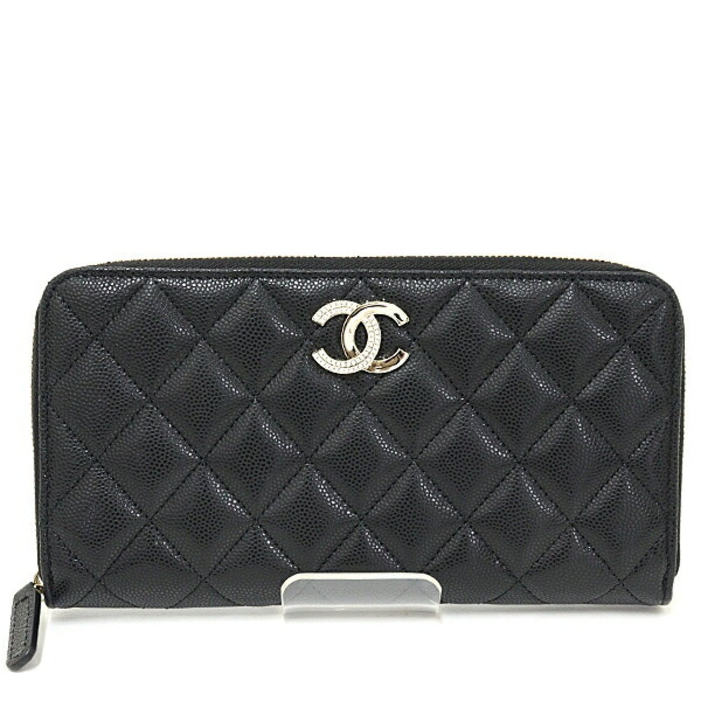 Chanel Black Grained Calfskin Long Wallet (Bi-Fold) ()
