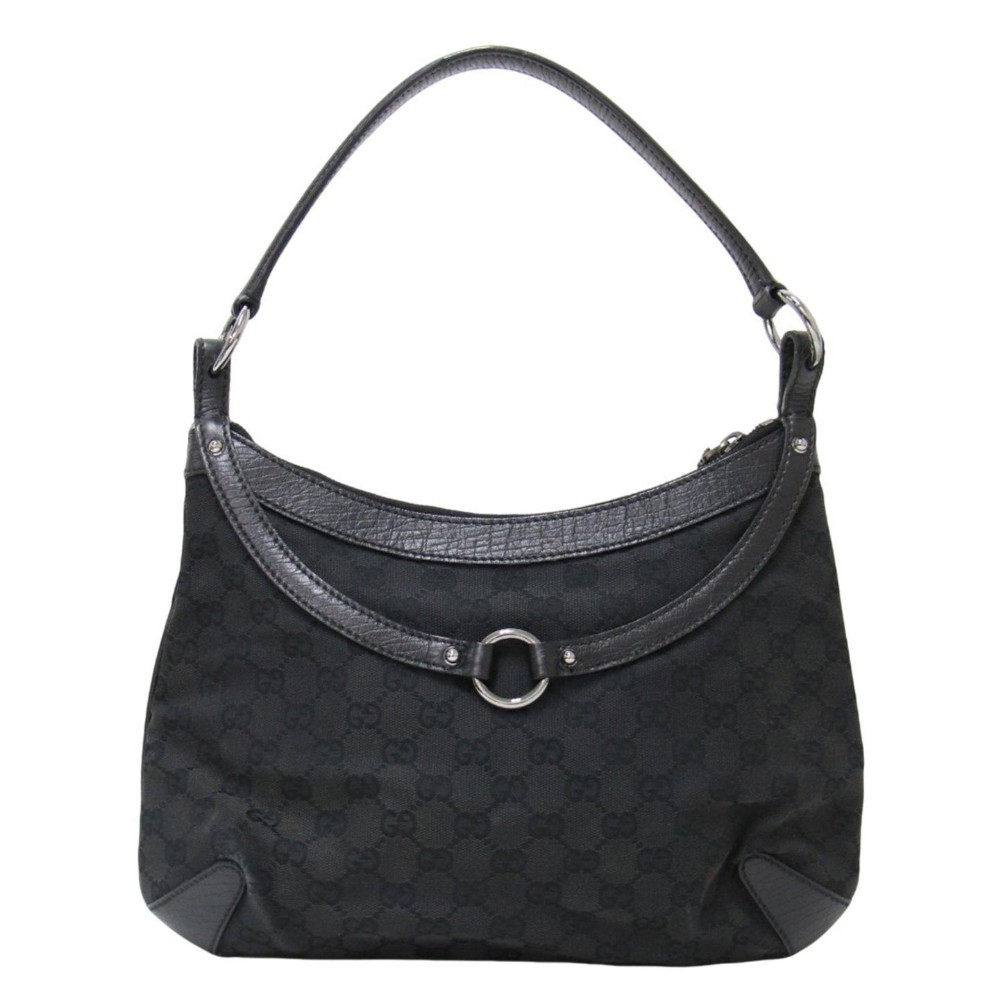 Gucci Black Canvas Leather Handbag Shoulder Bag ()