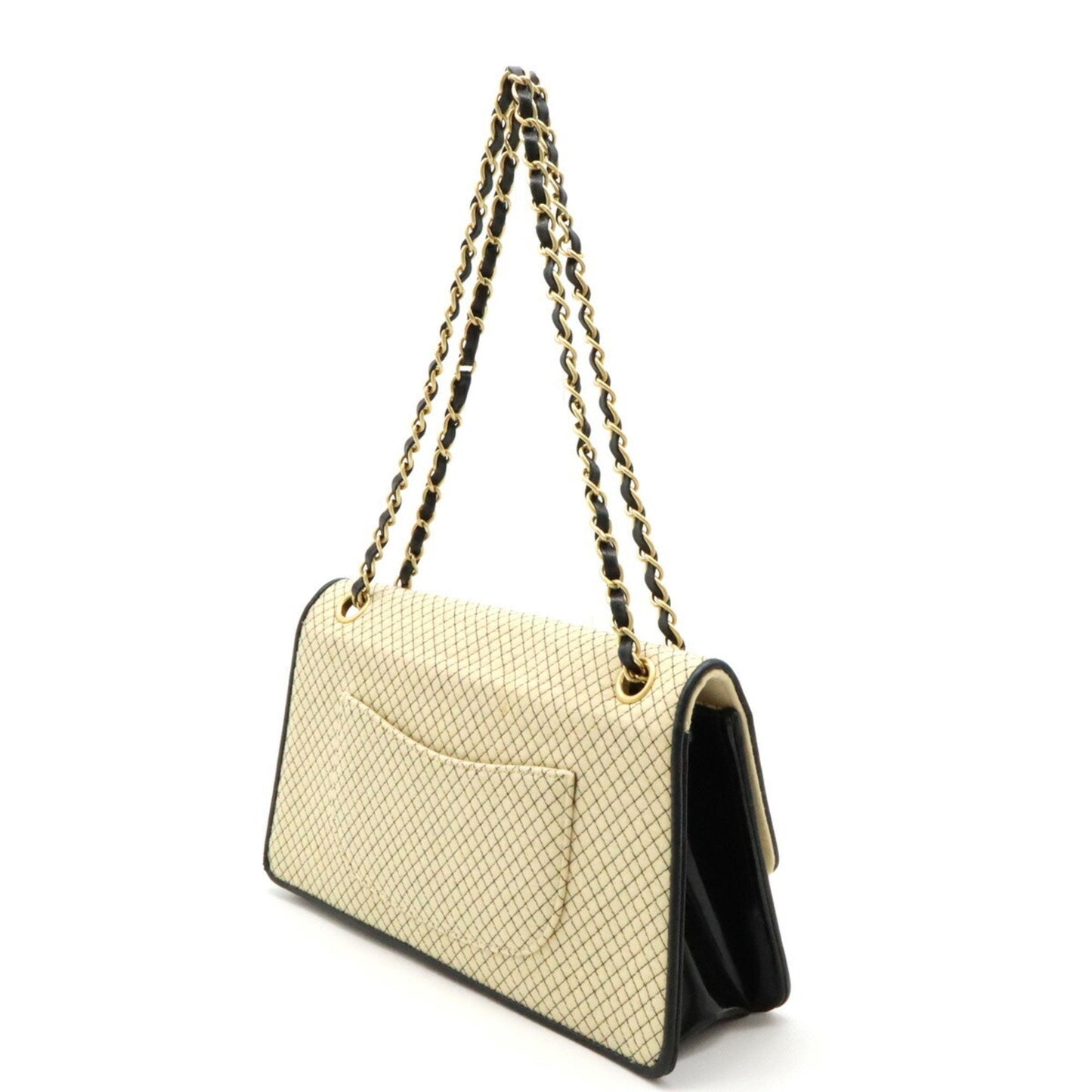 Chanel Beige Black Jersey Leather Shoulder Bag ()