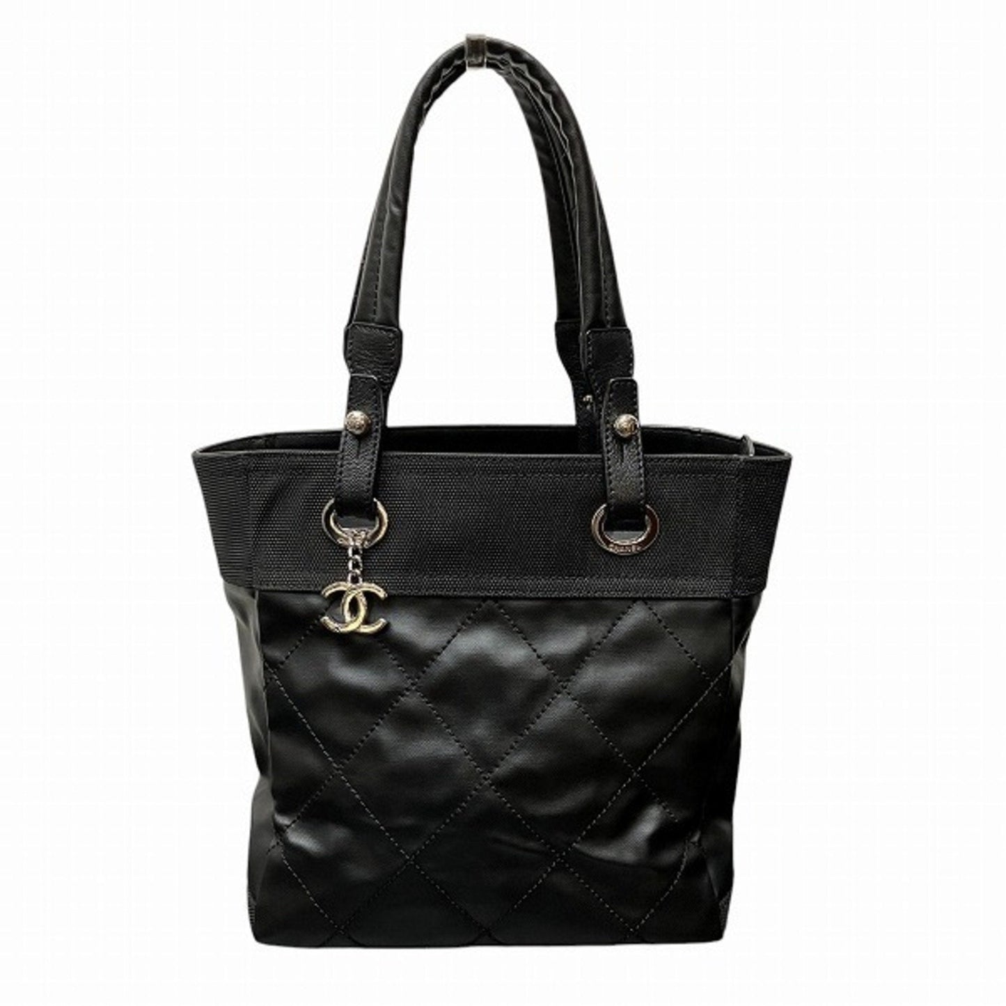 Chanel Black Coated Canvas Leather Shoulder Bag Tote Bag ()