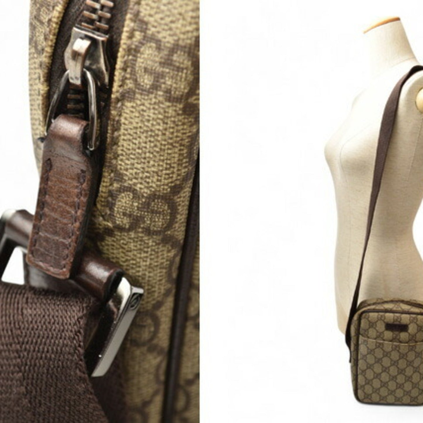 Gucci Beige Brown Coated Canvas Shoulder Bag ()
