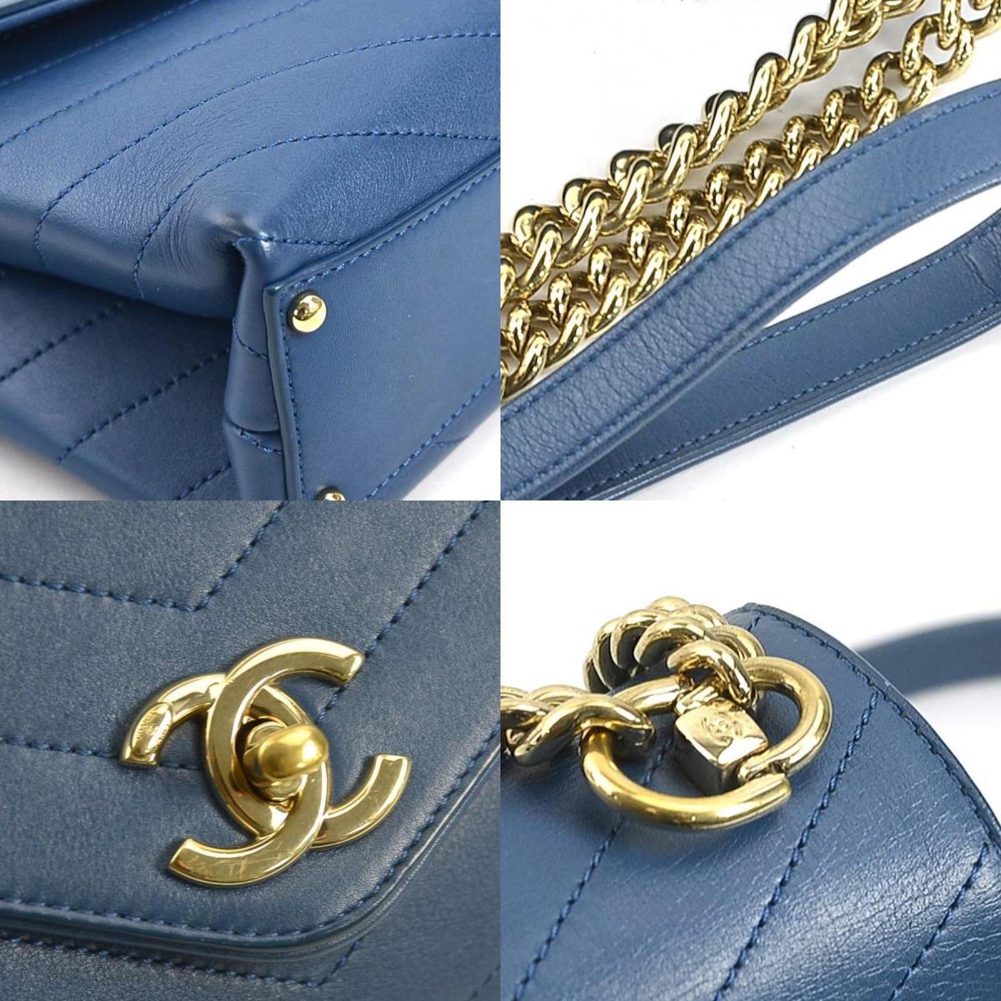 Chanel Blue Leather Handbag Shoulder Bag ()