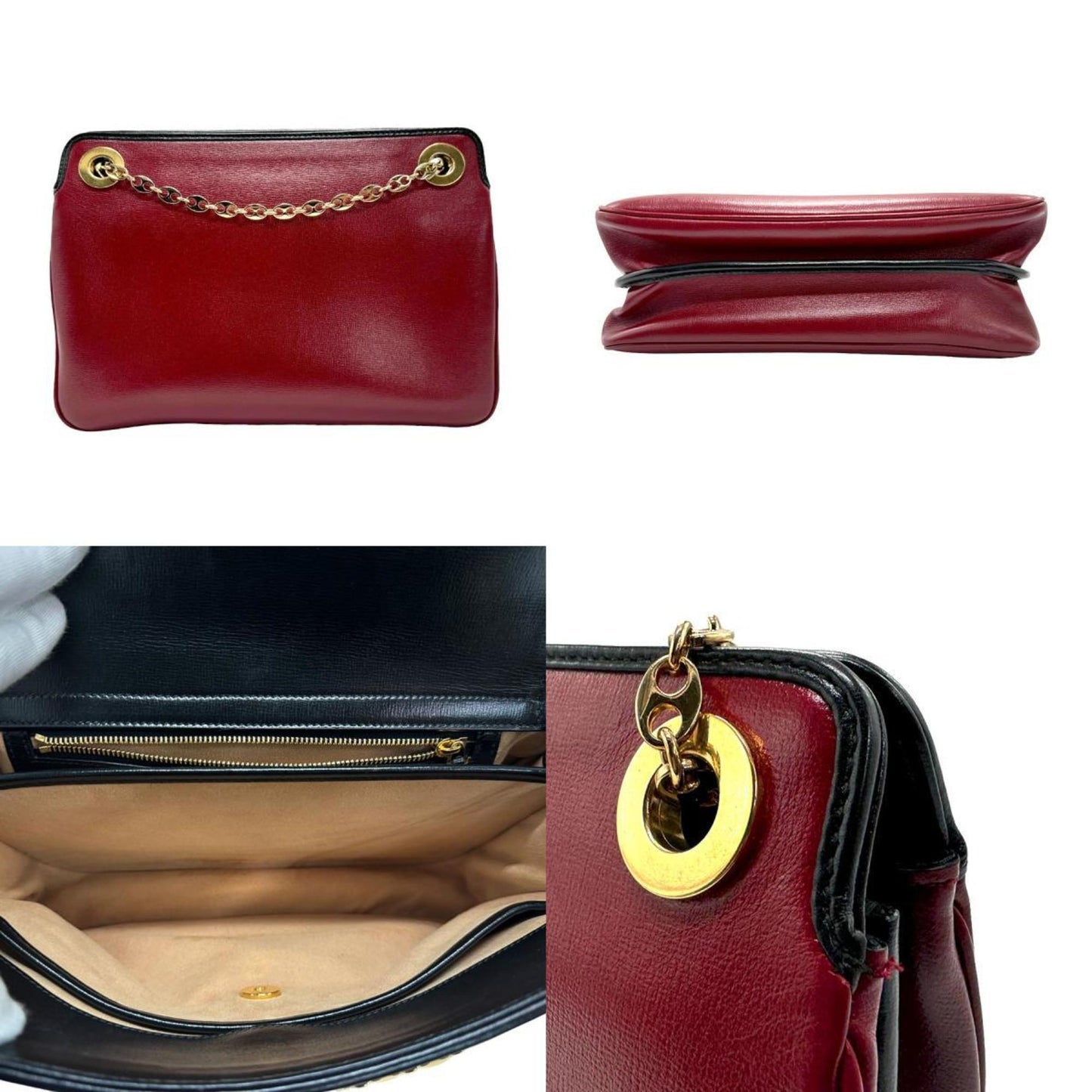 Gucci Black Red Color Leather Shoulder Bag ()
