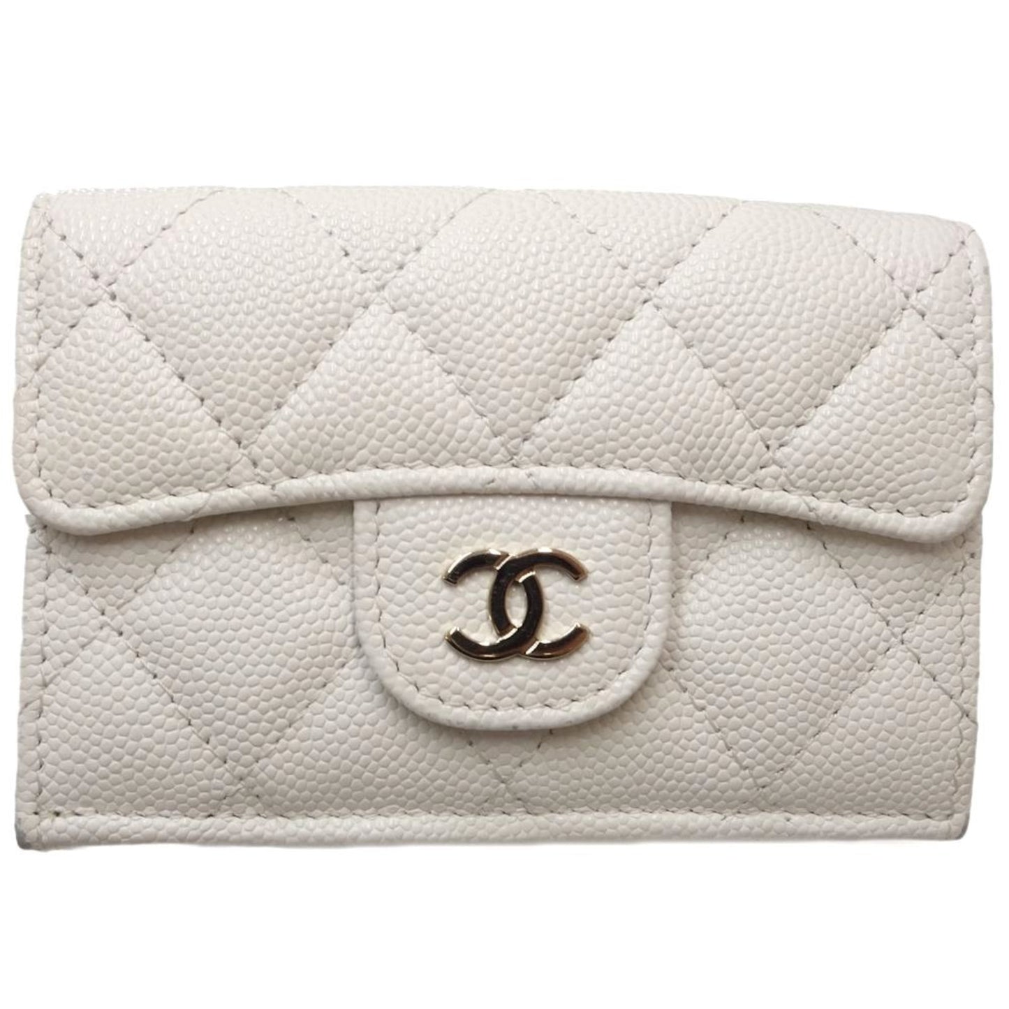 Chanel White Grained Calfskin Wallet (Tri-Fold) ()