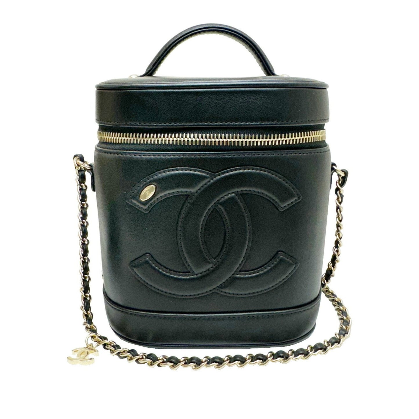 Chanel Black Leather Handbag Shoulder Bag Vanity Bag ()