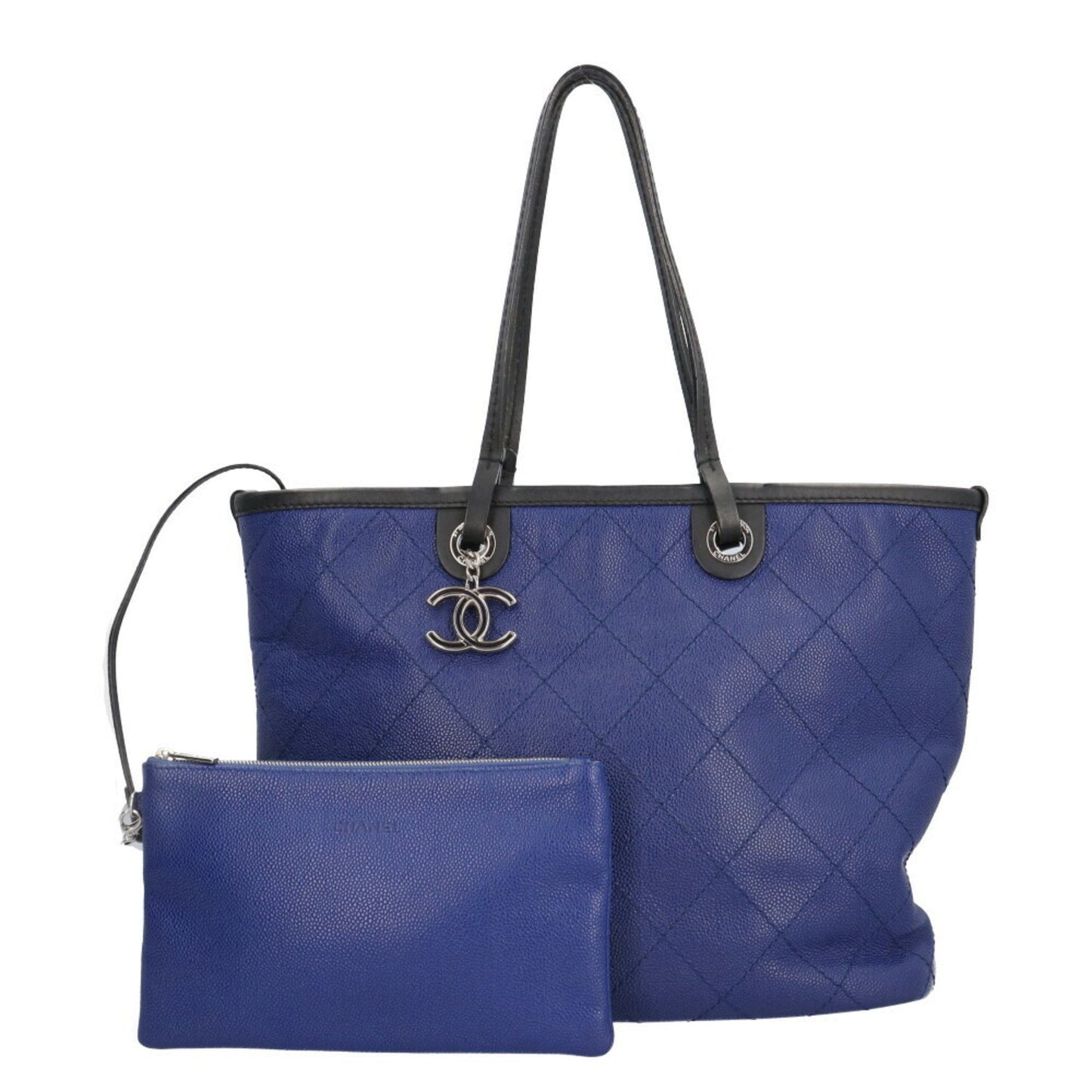 Chanel Black Blue Caviar Leather Tote Bag ()