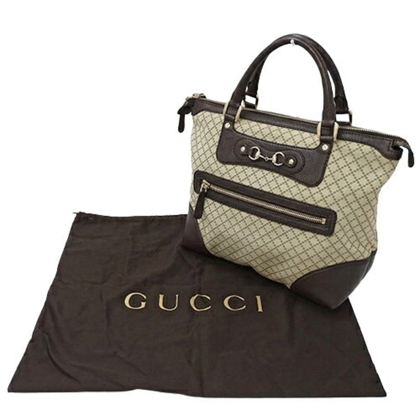 Gucci Diamante Beige Brown Canvas Handbag Tote Bag ()
