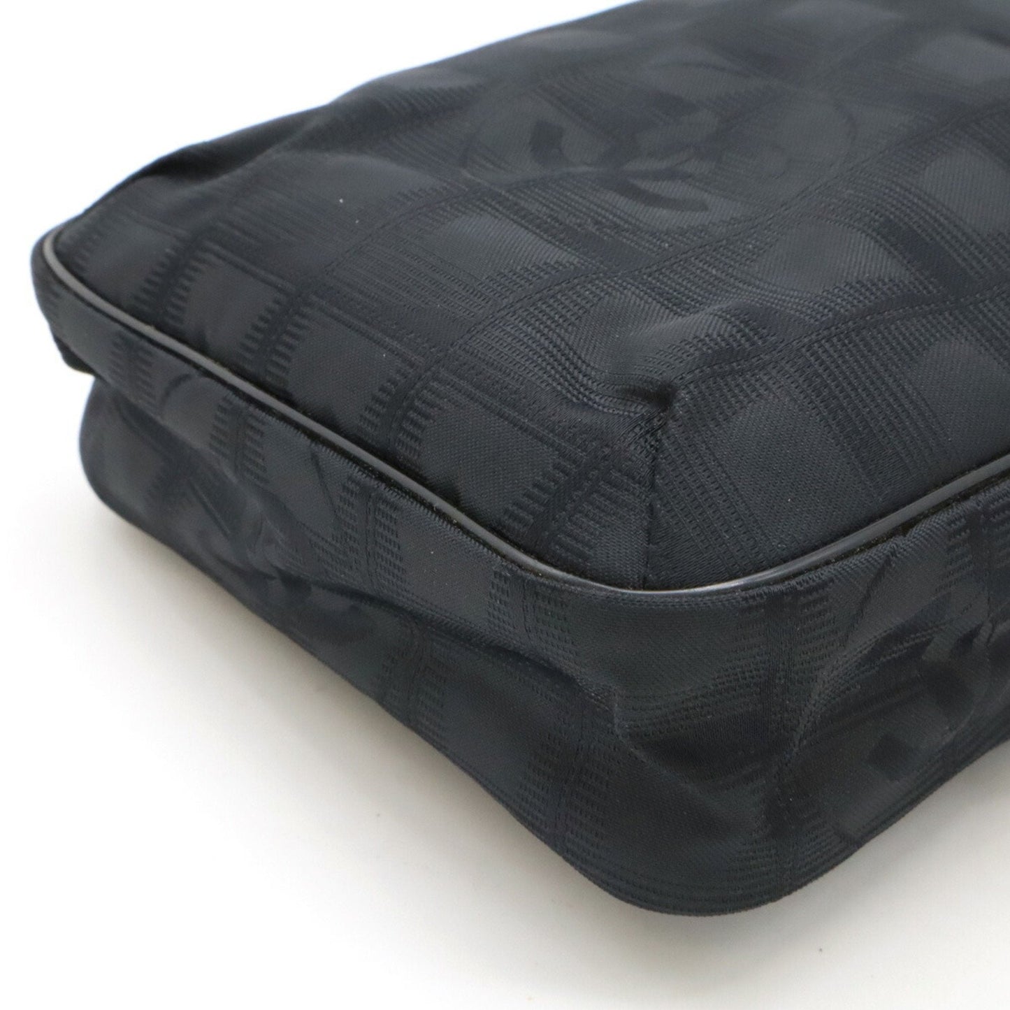 Chanel Black Nylon Jacquard Leather Pochette Shoulder Bag ()