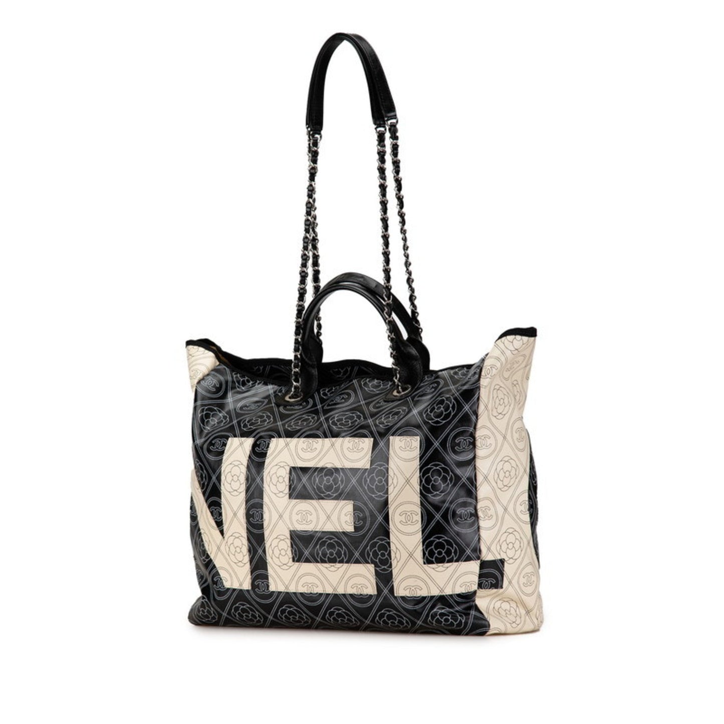Chanel Black White Leather Handbag Tote Bag ()