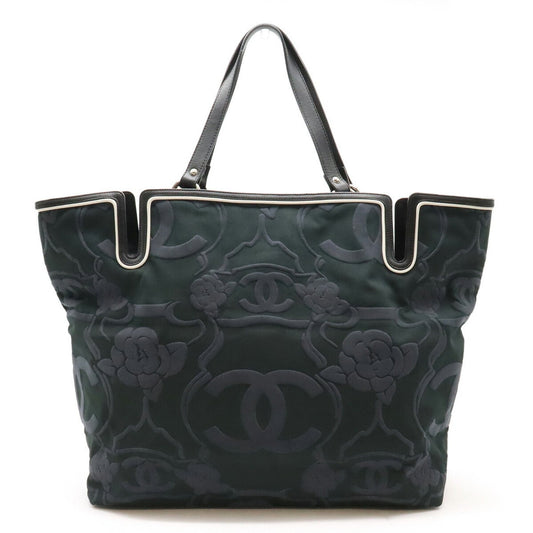 Chanel Black Navy Canvas Leather Shoulder Bag Tote Bag ()