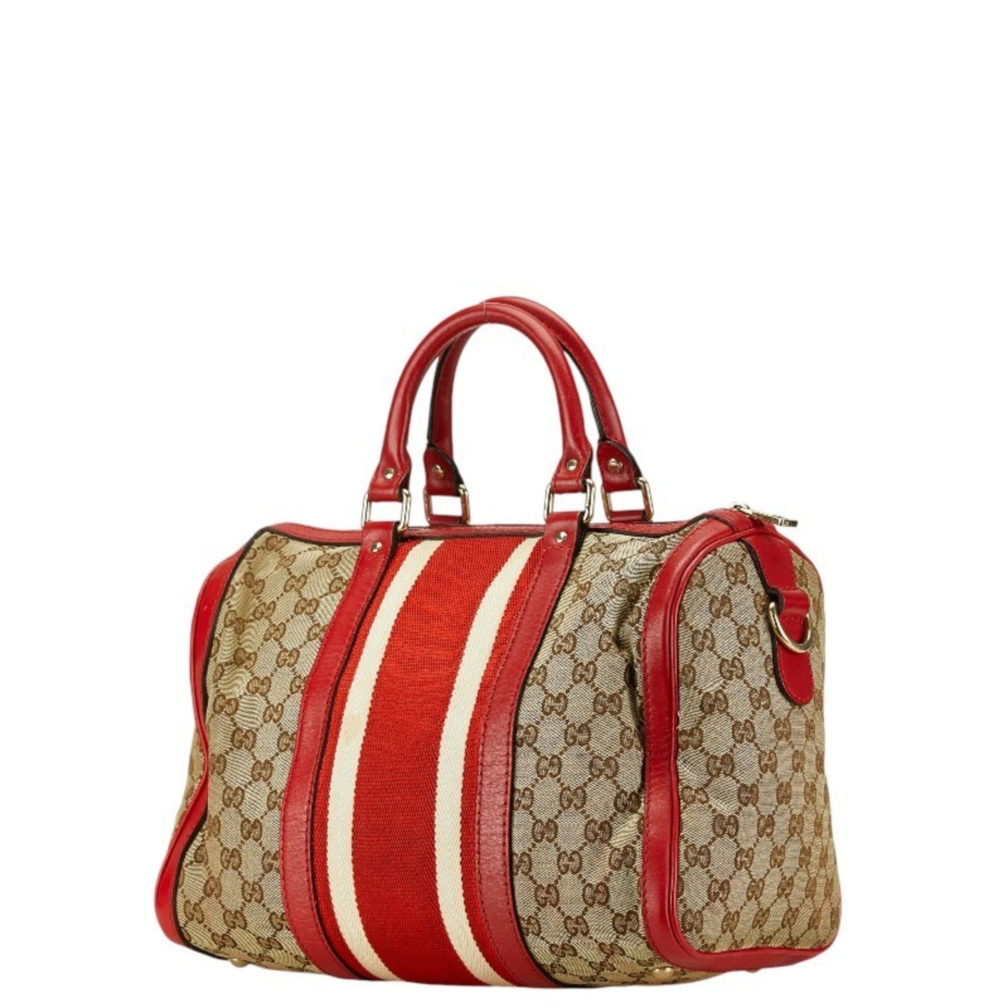 Gucci Beige Red Color Canvas Leather Boston Bag Shoulder Bag ()