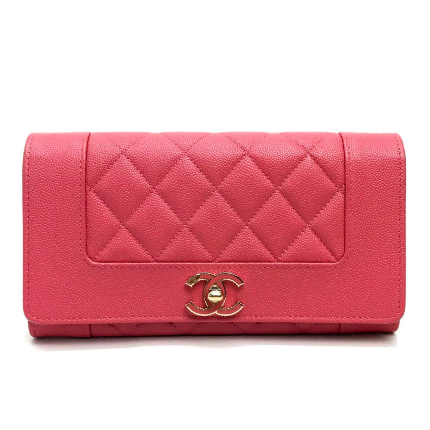 Chanel Pink Leather Long Wallet (Bi-Fold) ()