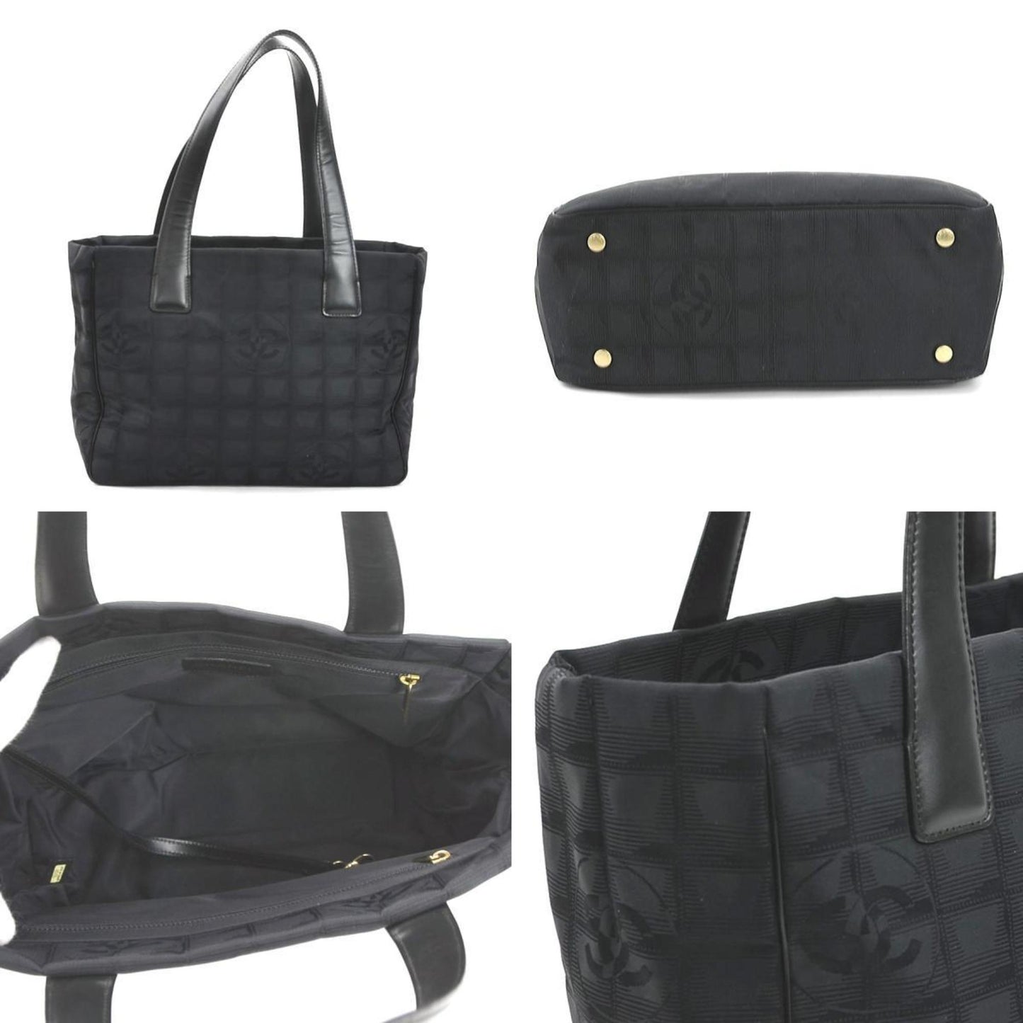 Chanel Black Nylon Jacquard Leather Shoulder Bag Tote Bag ()