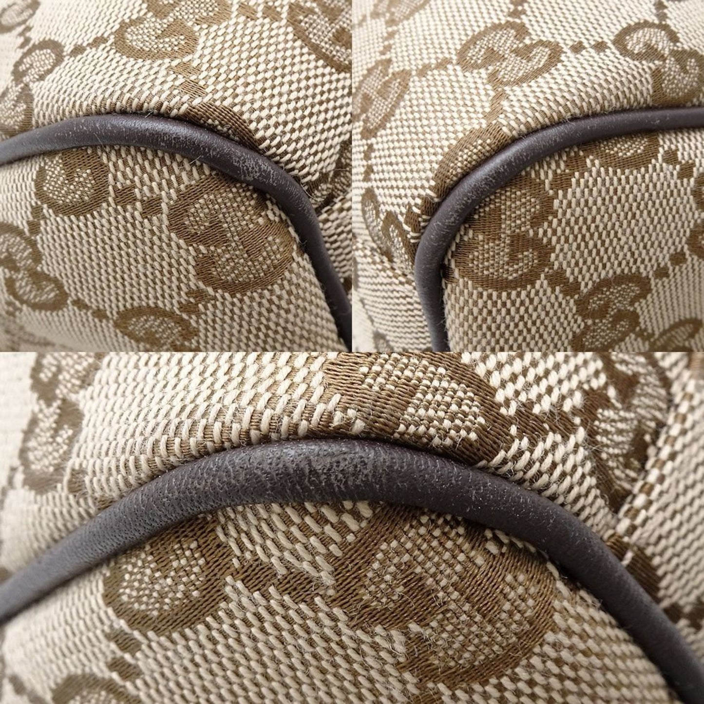 Gucci Beige Dark Brown Gg Canvas Leather Tote Bag ()