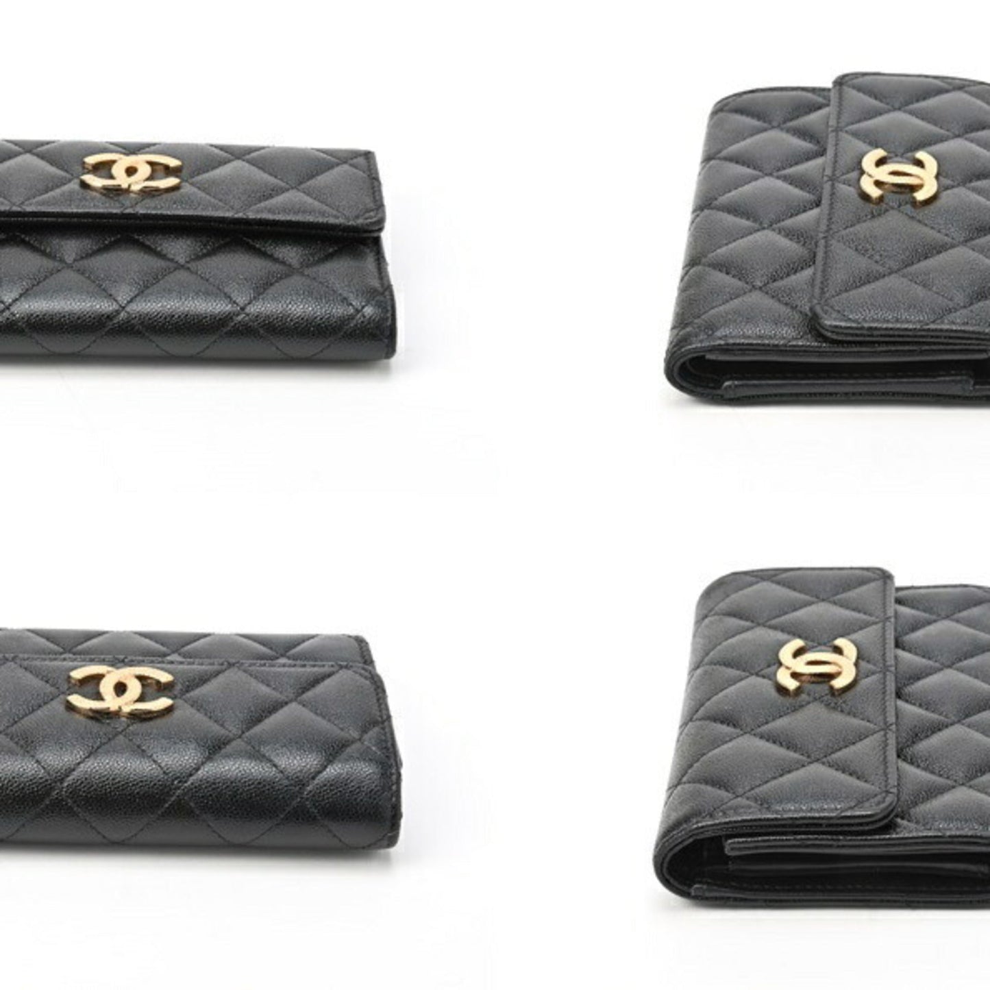 Chanel Matelasse Black Gold Grained Calfskin Wallet (Tri-Fold) ()