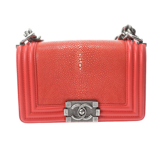 Chanel Boy Chanel Red Color Leather Shoulder Bag ()
