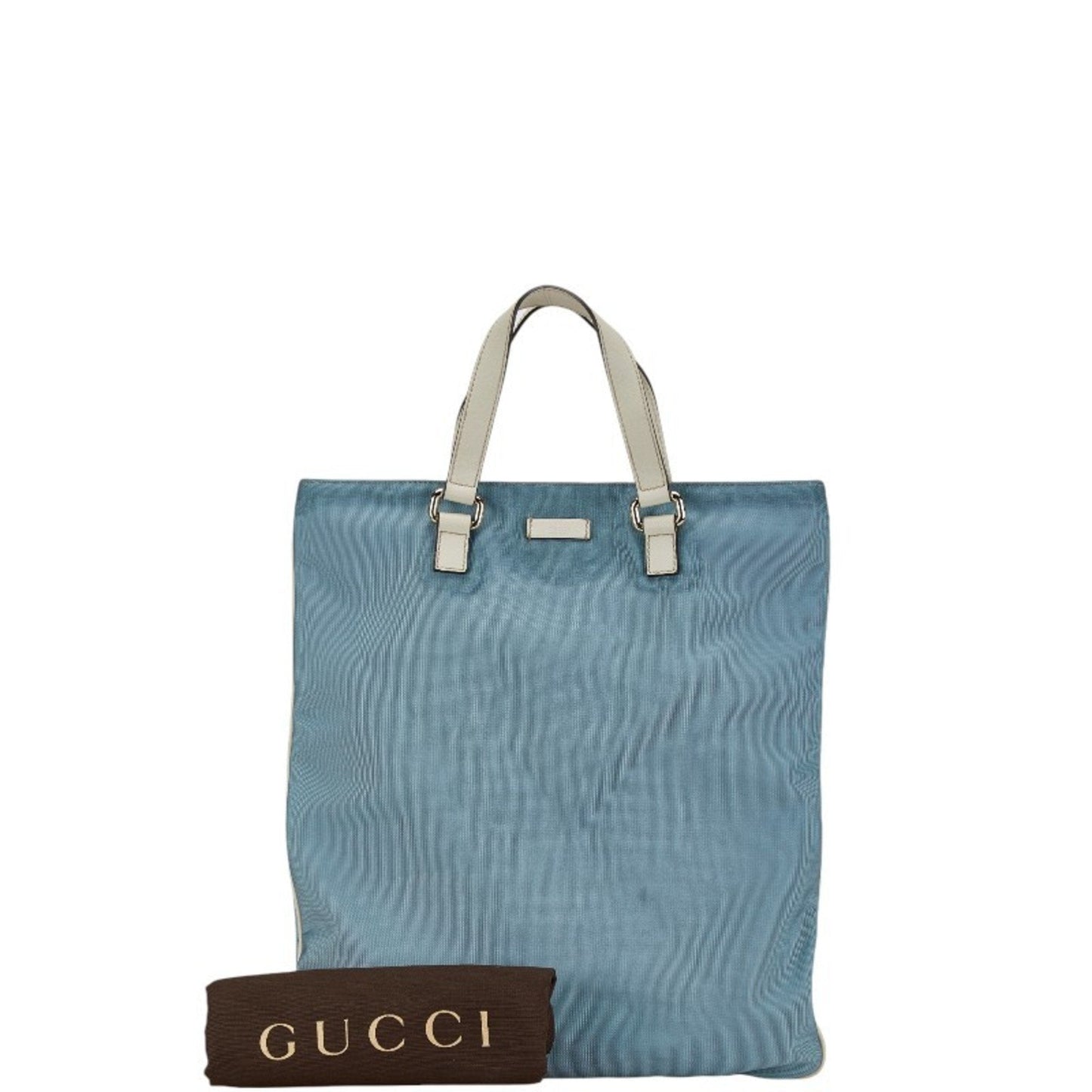 Gucci Blue White Canvas Leather Shoulder Bag Tote Bag ()