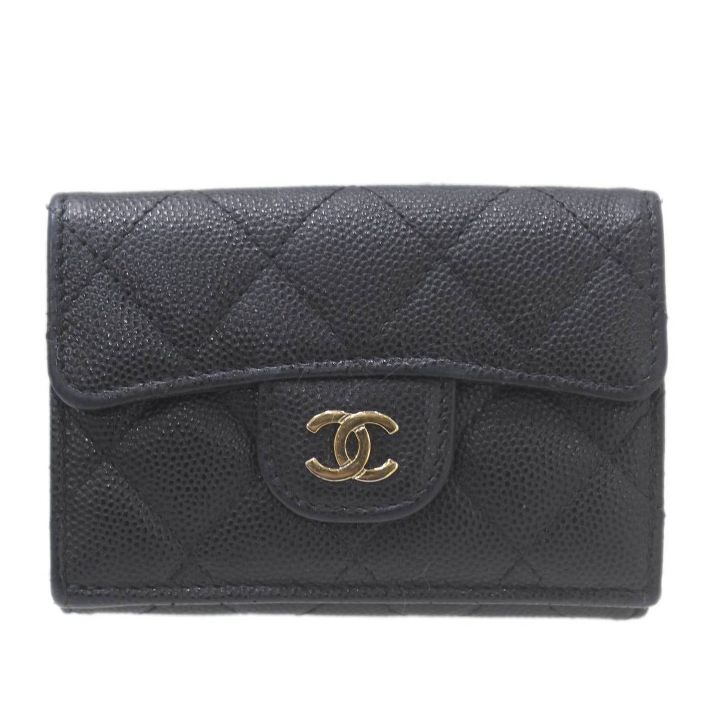 Chanel Black Grained Calfskin Wallet (Tri-Fold) ()