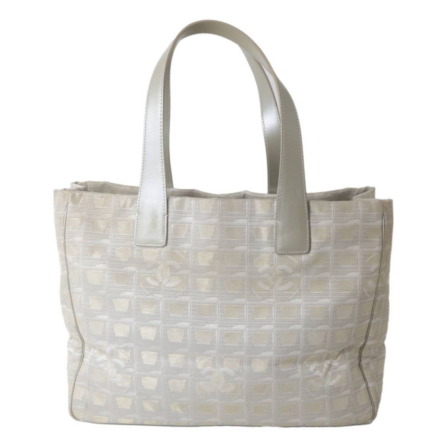 Chanel Beige Gray Jacquard Tote Bag ()