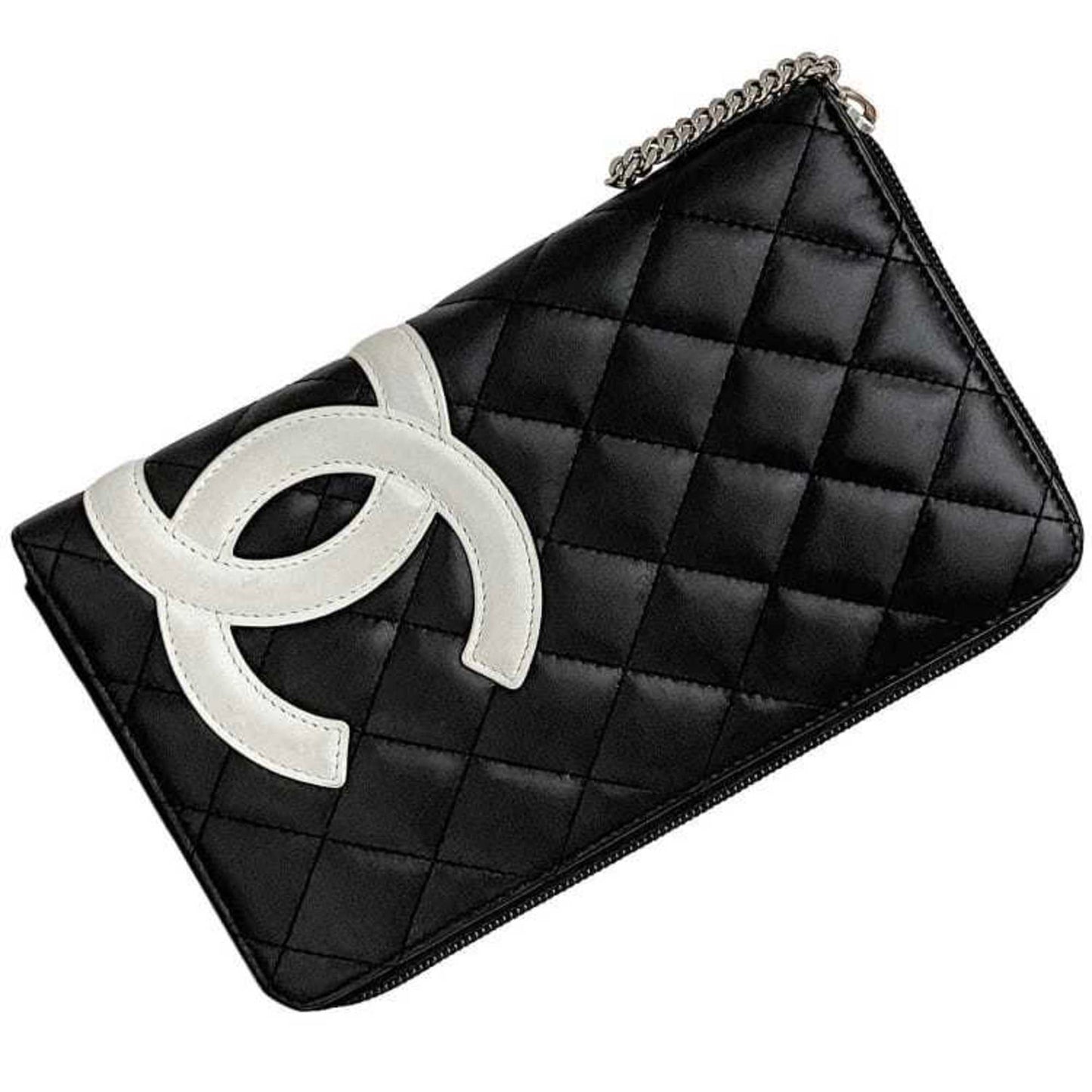 Chanel Black White Leather Long Wallet (Bi-Fold) ()