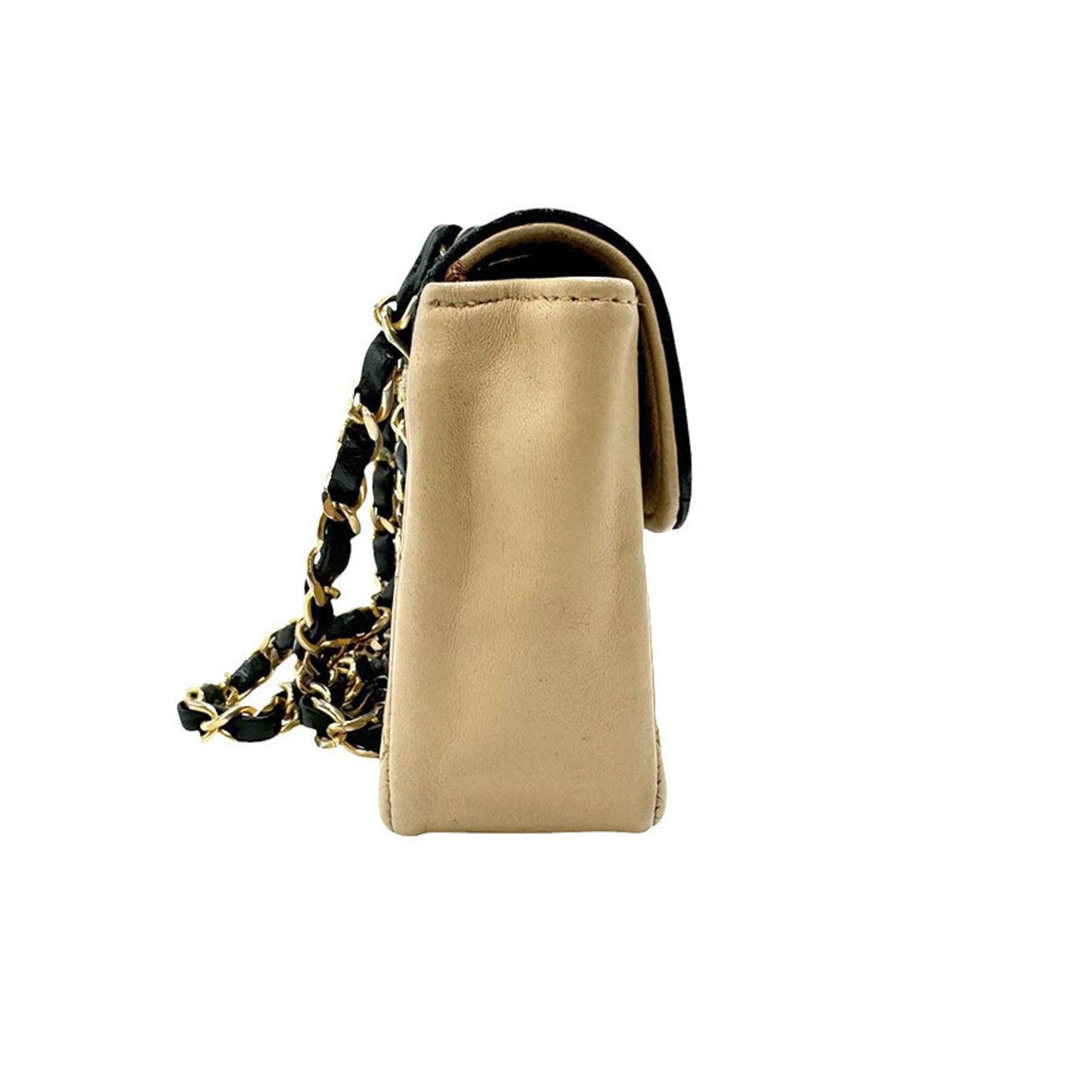 Chanel Beige Black Leather Shoulder Bag ()