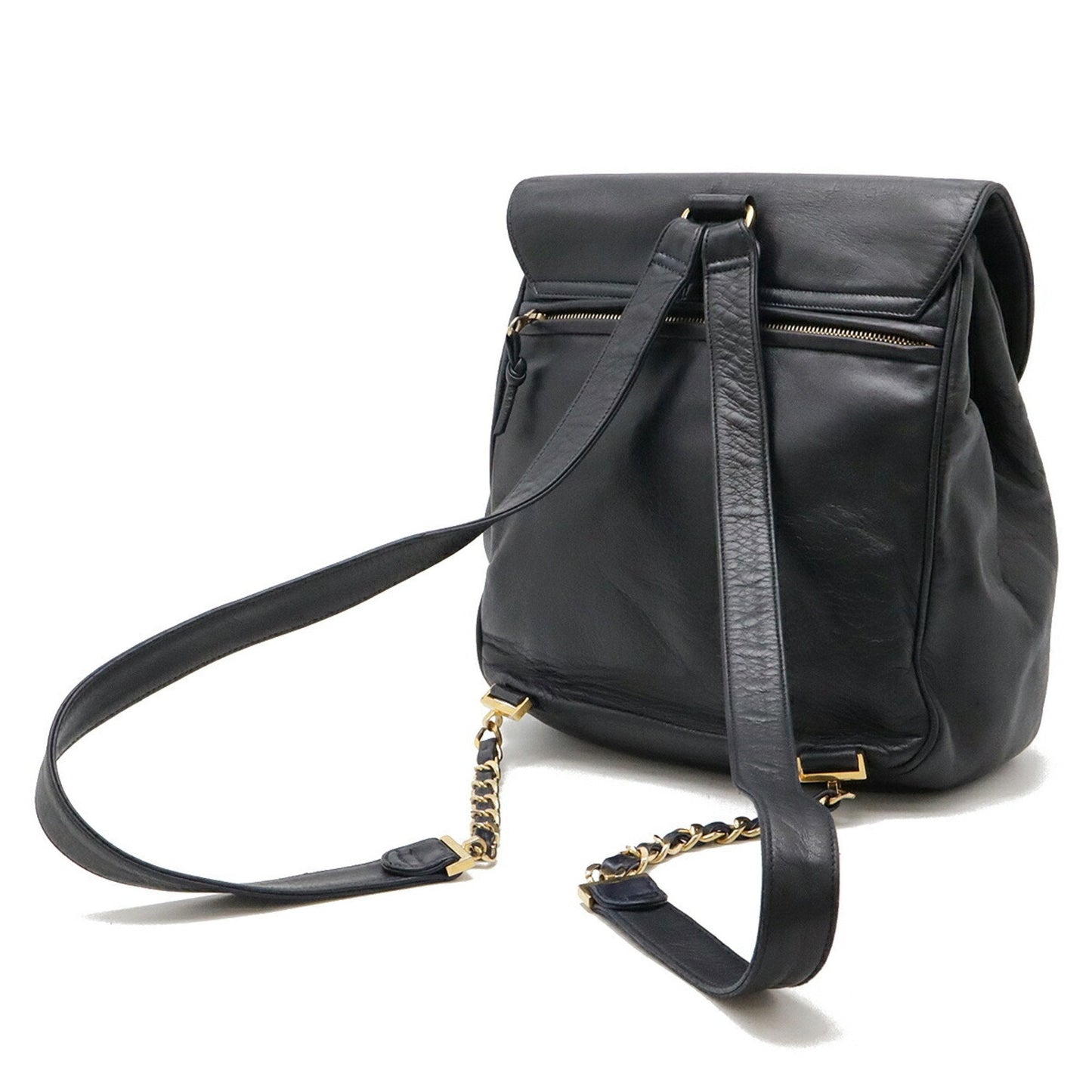 Chanel Black Navy Leather Backpack ()
