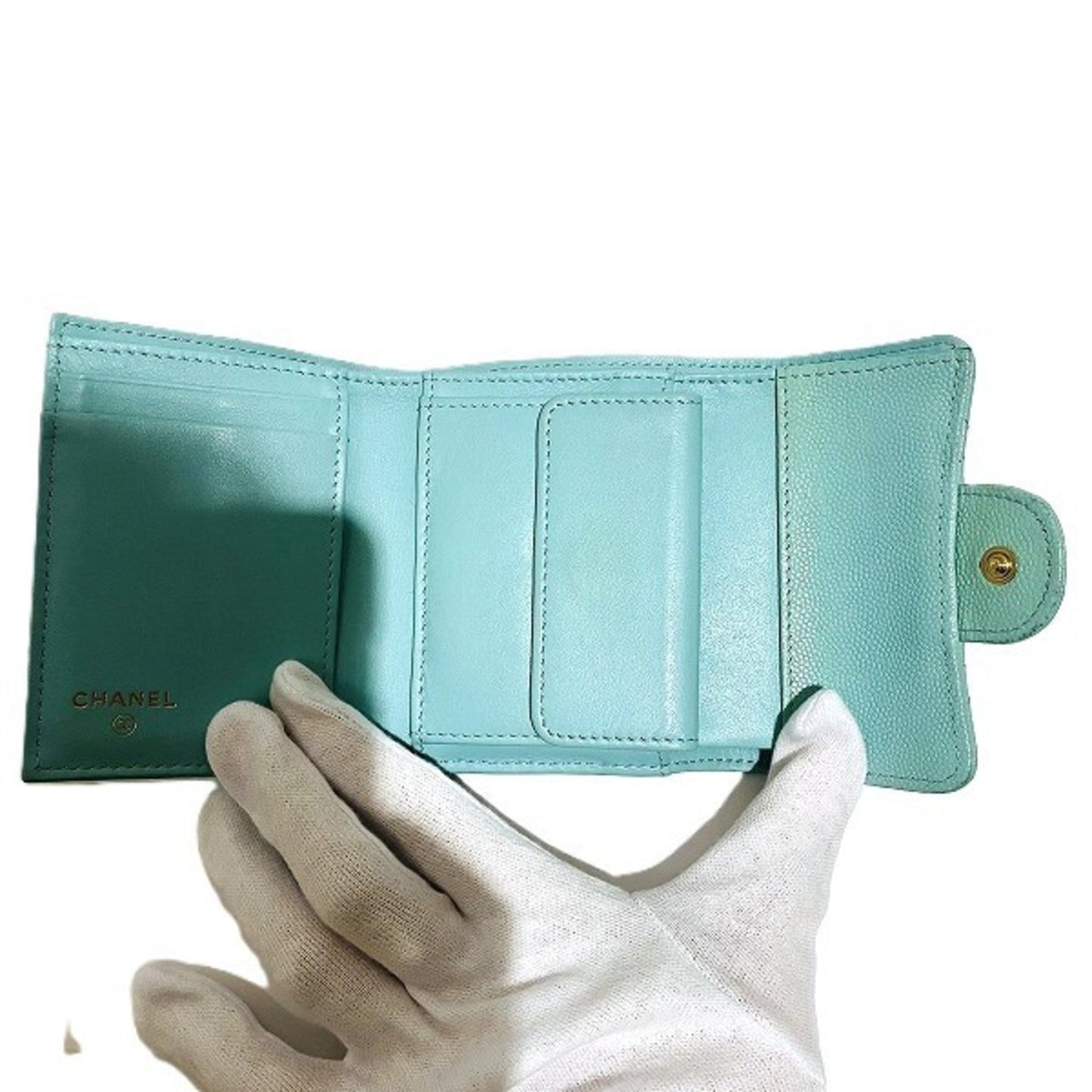 Chanel Light Blue Grained Calfskin Wallet (Tri-Fold) ()